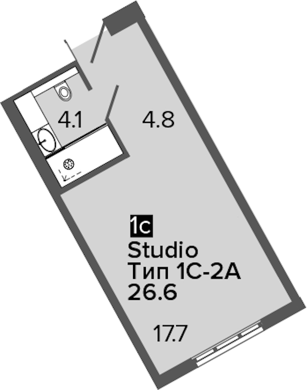 Квартира студия 26.6 м², 16/16 эт., Апарт-отель «ARTSTUDIO M103»